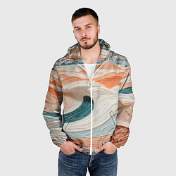 Ветровка с капюшоном мужская Персиковые волны, цвет: 3D-белый — фото 2