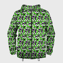 Ветровка с капюшоном мужская Киберпанк шестиугольники зелёные, цвет: 3D-черный