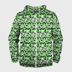 Ветровка с капюшоном мужская Киберпанк шестиугольники зелёные, цвет: 3D-белый