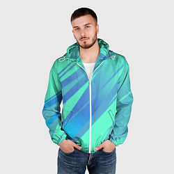 Ветровка с капюшоном мужская Нежный голубой с полосами градиент, цвет: 3D-белый — фото 2