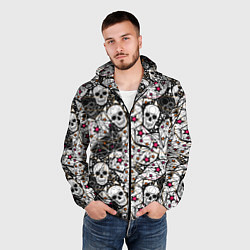 Ветровка с капюшоном мужская Черепа и красные звезды, цвет: 3D-черный — фото 2