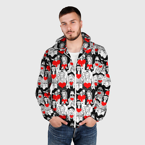 Мужская ветровка Девушки держат сердца / 3D-Белый – фото 3