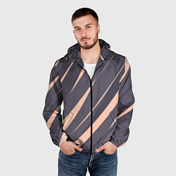 Ветровка с капюшоном мужская Перламутровый серый полосы, цвет: 3D-черный — фото 2