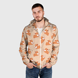 Ветровка с капюшоном мужская Паттерн с забавными щенками породы корги, цвет: 3D-белый — фото 2