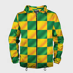 Ветровка с капюшоном мужская Желтый и зеленый геометрический паттерн, цвет: 3D-черный