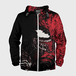 Ветровка с капюшоном мужская Веном на красном, цвет: 3D-белый
