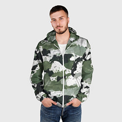 Ветровка с капюшоном мужская Зеленый фактурный камуфляж, цвет: 3D-белый — фото 2