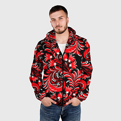 Ветровка с капюшоном мужская Хохлома - красная роспись, цвет: 3D-черный — фото 2