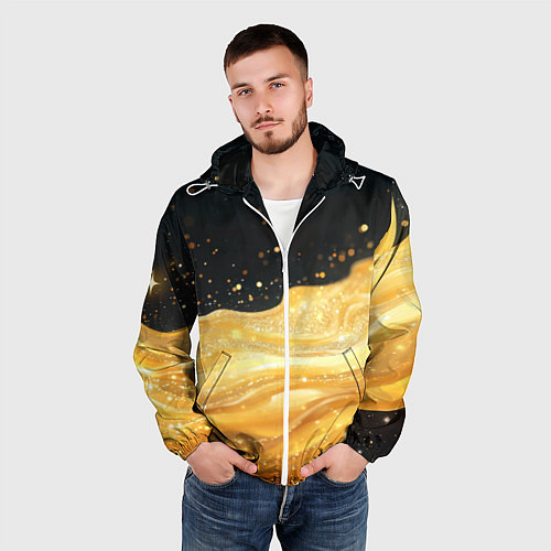 Мужская ветровка Золотистая материя на черном фоне / 3D-Белый – фото 3