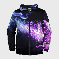 Ветровка с капюшоном мужская Фиолетово-синяя абстрактная волна, цвет: 3D-черный