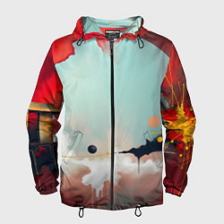 Ветровка с капюшоном мужская Сюрреалистичная абстракция, цвет: 3D-черный