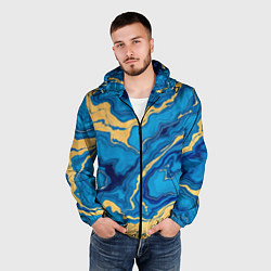 Ветровка с капюшоном мужская Синий мрамор с золотом, цвет: 3D-черный — фото 2