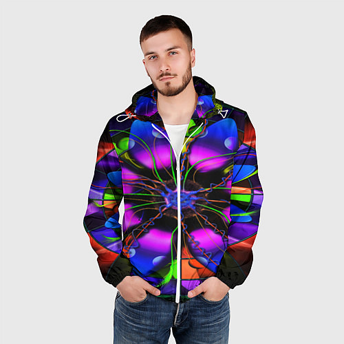 Мужская ветровка Неоновая психоделика лепестки / 3D-Белый – фото 3