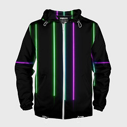 Ветровка с капюшоном мужская Neon stripes, цвет: 3D-белый