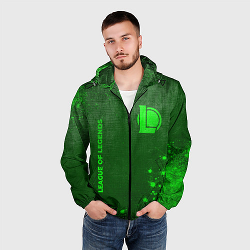 Мужская ветровка League of Legends - green gradient вертикально / 3D-Черный – фото 3