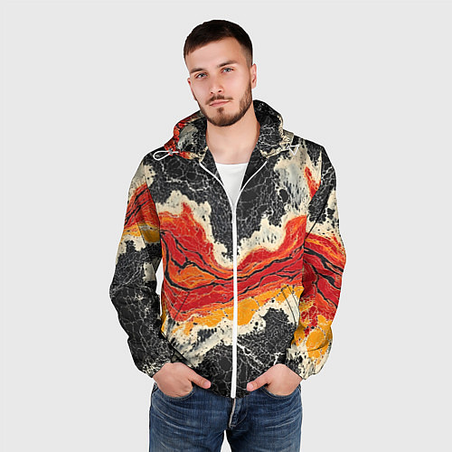 Мужская ветровка Красно-черная потертая текстура / 3D-Белый – фото 3