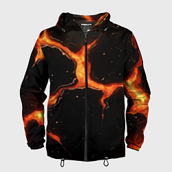 Ветровка с капюшоном мужская Оранжевый разлом на черной текстуре, цвет: 3D-черный