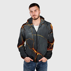 Ветровка с капюшоном мужская Серая текстура с золотым изломом, цвет: 3D-черный — фото 2