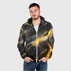 Ветровка с капюшоном мужская Серая текстура с золотым разломом, цвет: 3D-белый — фото 2