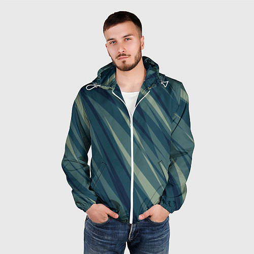 Мужская ветровка Зеленовато-синий полосы / 3D-Белый – фото 3
