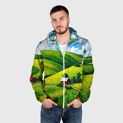 Мужская ветровка Русская деревенька / 3D-Белый – фото 3