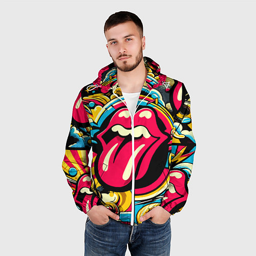 Мужская ветровка Rolling Stones logo - pop art pattern / 3D-Белый – фото 3