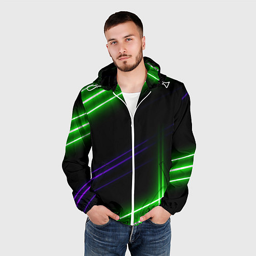 Мужская ветровка Green pink purple line / 3D-Белый – фото 3