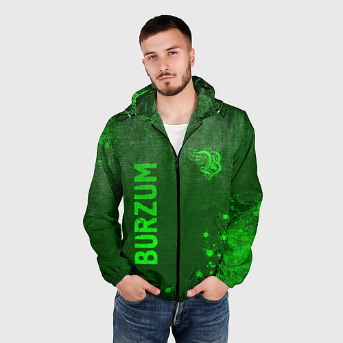 Мужская ветровка Burzum - green gradient вертикально / 3D-Черный – фото 3
