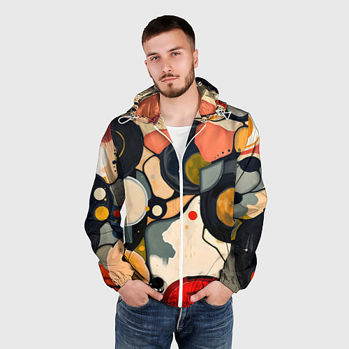 Мужская ветровка Абстракция с кругами и краской / 3D-Белый – фото 3