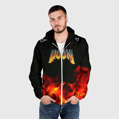 Мужская ветровка Doom огненная текстура / 3D-Белый – фото 3