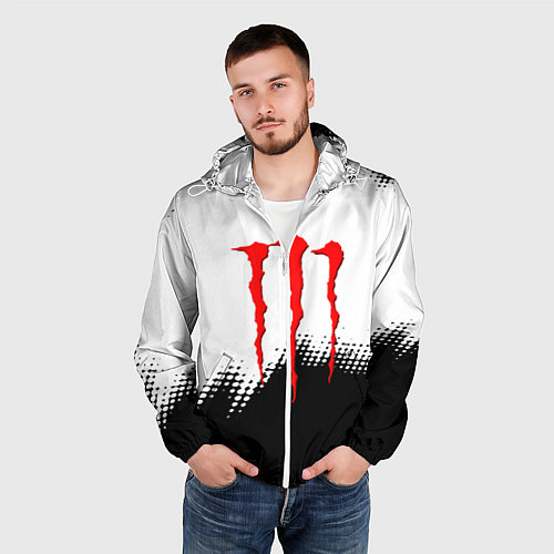 Мужская ветровка Monster energy чёрно белые краски / 3D-Белый – фото 3