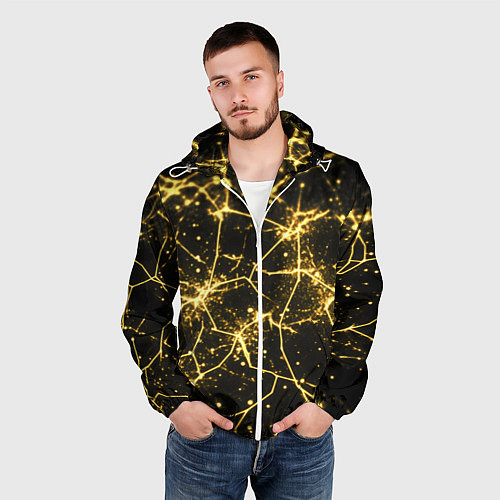 Мужская ветровка Золотистые пути на черном / 3D-Белый – фото 3