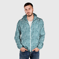 Ветровка с капюшоном мужская Бирюзовый деревенский узор ретро, цвет: 3D-белый — фото 2