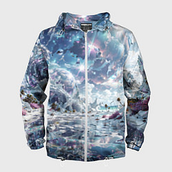 Ветровка с капюшоном мужская Фантастическая неизвестная планета, цвет: 3D-белый