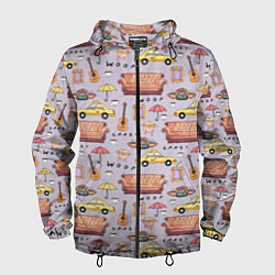 Ветровка с капюшоном мужская Друзья - паттерн, цвет: 3D-черный