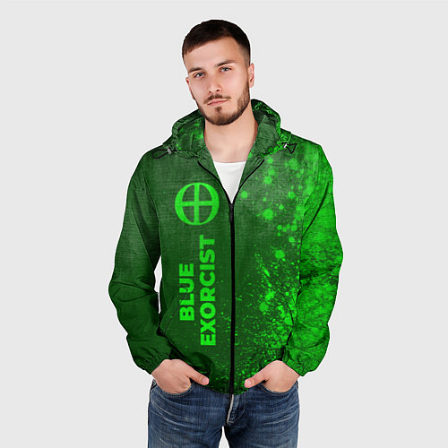 Мужская ветровка Blue Exorcist - green gradient по-вертикали / 3D-Черный – фото 3