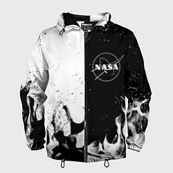 Ветровка с капюшоном мужская Nasa черно белый огонь, цвет: 3D-черный