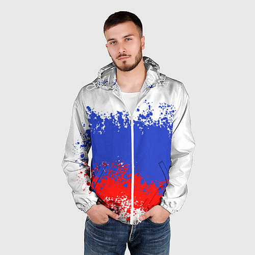 Мужская ветровка Флаг России в виде хаотичных пятен / 3D-Белый – фото 3