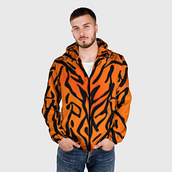 Ветровка с капюшоном мужская Тигровый огненный паттерн, цвет: 3D-черный — фото 2