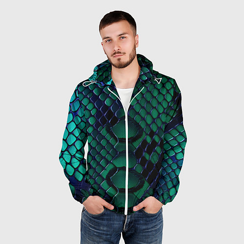 Мужская ветровка Бирюзовая змеиная кожа / 3D-Белый – фото 3