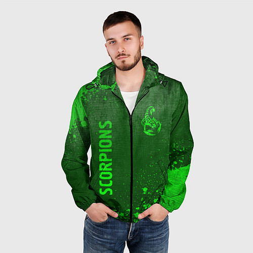 Мужская ветровка Scorpions - green gradient вертикально / 3D-Черный – фото 3