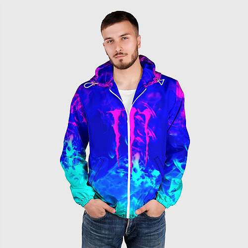 Мужская ветровка Monster energy дым неоновый / 3D-Белый – фото 3