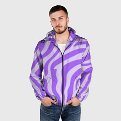 Ветровка с капюшоном мужская Лавандовый тигровый паттерн, цвет: 3D-черный — фото 2