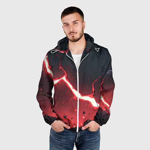 Мужская ветровка Красная молния на черной текстуре / 3D-Белый – фото 3