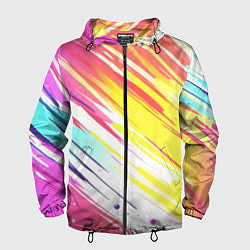 Ветровка с капюшоном мужская Брызги краски на белом фоне, цвет: 3D-черный
