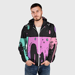Ветровка с капюшоном мужская Стекающая краска текстура, цвет: 3D-белый — фото 2