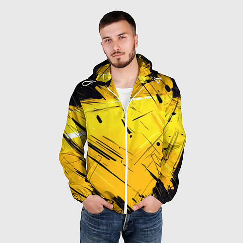 Мужская ветровка Желтая краска на черном фоне / 3D-Белый – фото 3