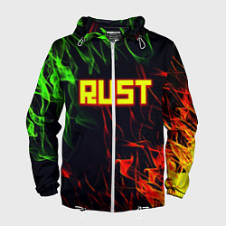 Ветровка с капюшоном мужская RUST огненная текстура, цвет: 3D-белый