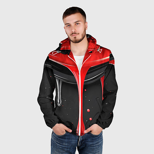 Мужская ветровка Красная и черная краска текстура / 3D-Белый – фото 3