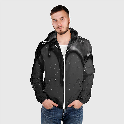 Мужская ветровка Черная текстура - хром / 3D-Белый – фото 3